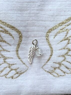 Sterling Silver Angel Wing Charm with Moonstone Bead Pendant